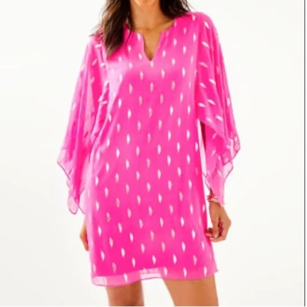 Lilly Pulitzer NWT Shalynn Silk Caftan Size 4 Pink & Gold